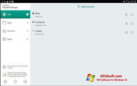 Ekran görüntüsü Kaspersky Password Manager Windows 10