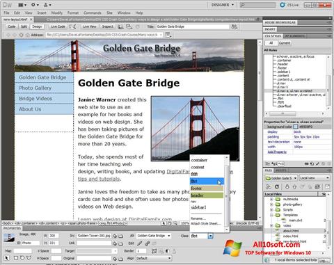 Ekran görüntüsü Adobe Dreamweaver Windows 10