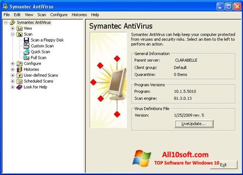 Ekran görüntüsü Symantec Antivirus Windows 10