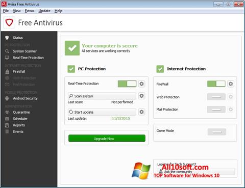 Ekran görüntüsü Avira Free Antivirus Windows 10