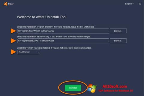 Ekran görüntüsü Avast Uninstall Utility Windows 10