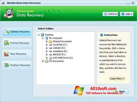 Ekran görüntüsü Wondershare Data Recovery Windows 10