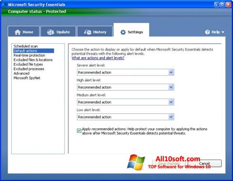 Ekran görüntüsü Microsoft Security Essentials Windows 10