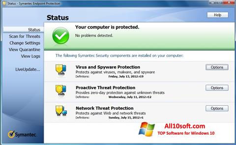 Ekran görüntüsü Symantec Endpoint Protection Windows 10